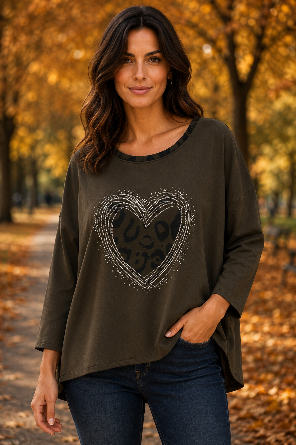 Sparkle Heart Top Brown