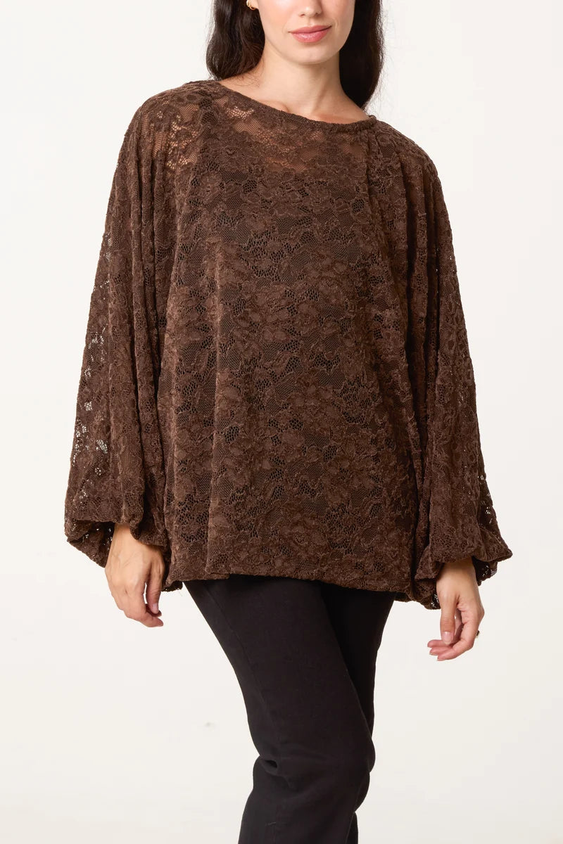 Rosette Lace Top Brown
