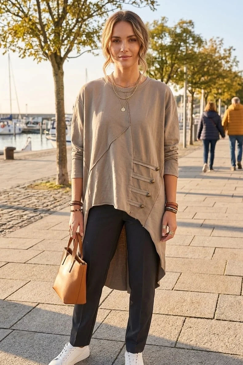 Stevie Military Hi Low Sweatshirt Taupe