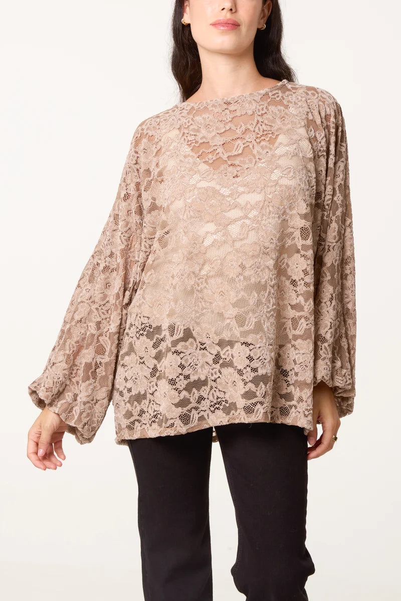 Rosette Lace Top Mocha