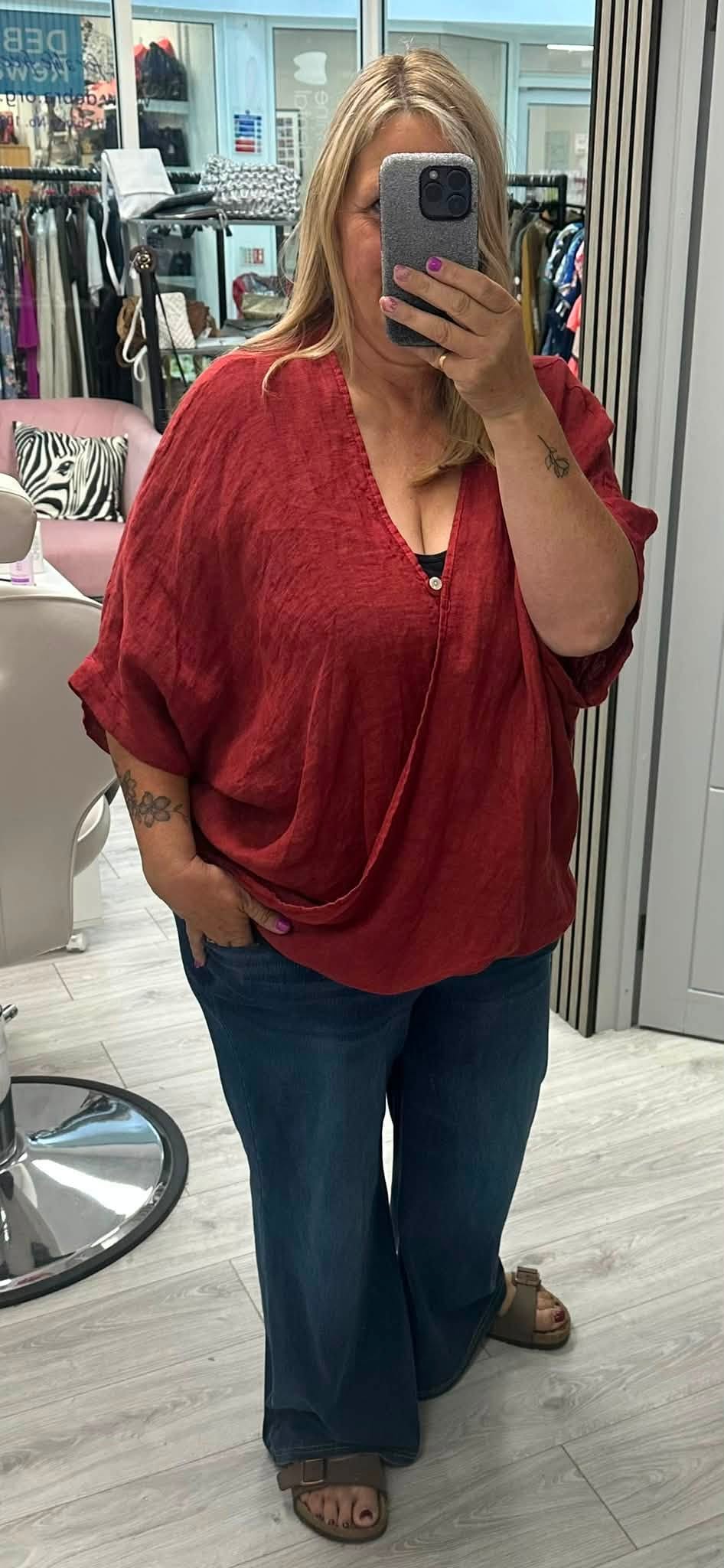 One button Toni linen top brown