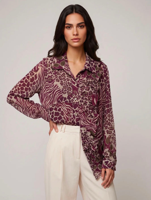 Cleo Print Blouse Claret