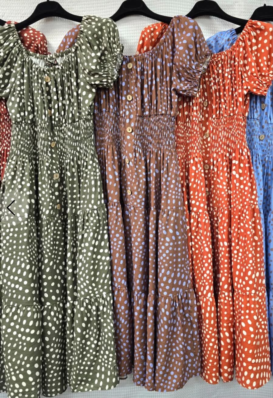 Mia Spot Bardot Dress Rust