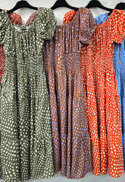 Mia Spot Bardot Dress Rust