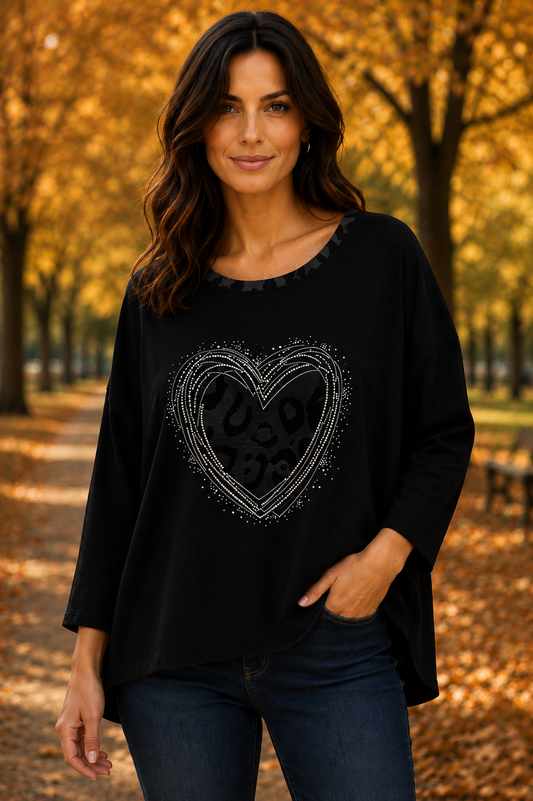 Sparkle Heart Top Black