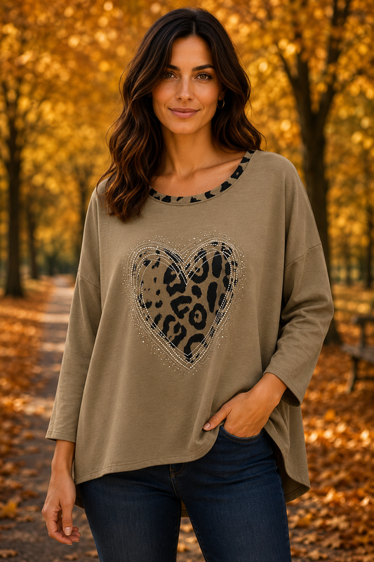 Sparkle Heart Top Taupe