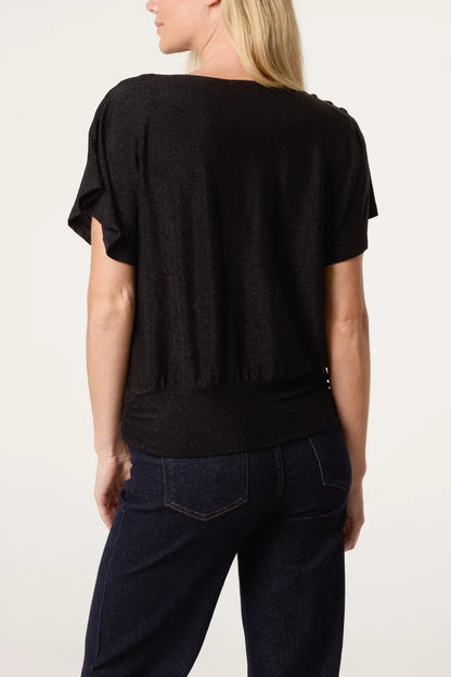 Electra Gold button Cowl Neck top 3 sizes Black