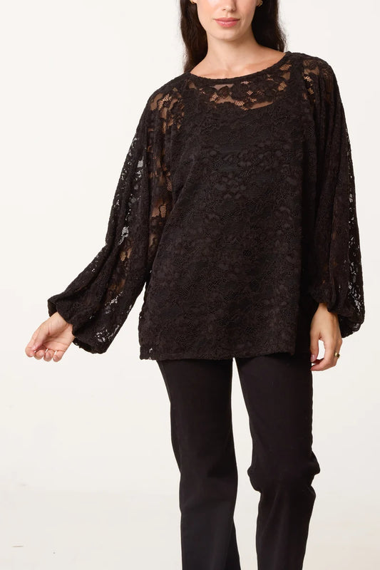 Rosette Lace Top Black