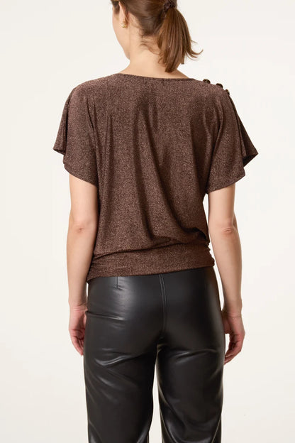 Electra Gold button Cowl Neck top 3 sizes Bronze