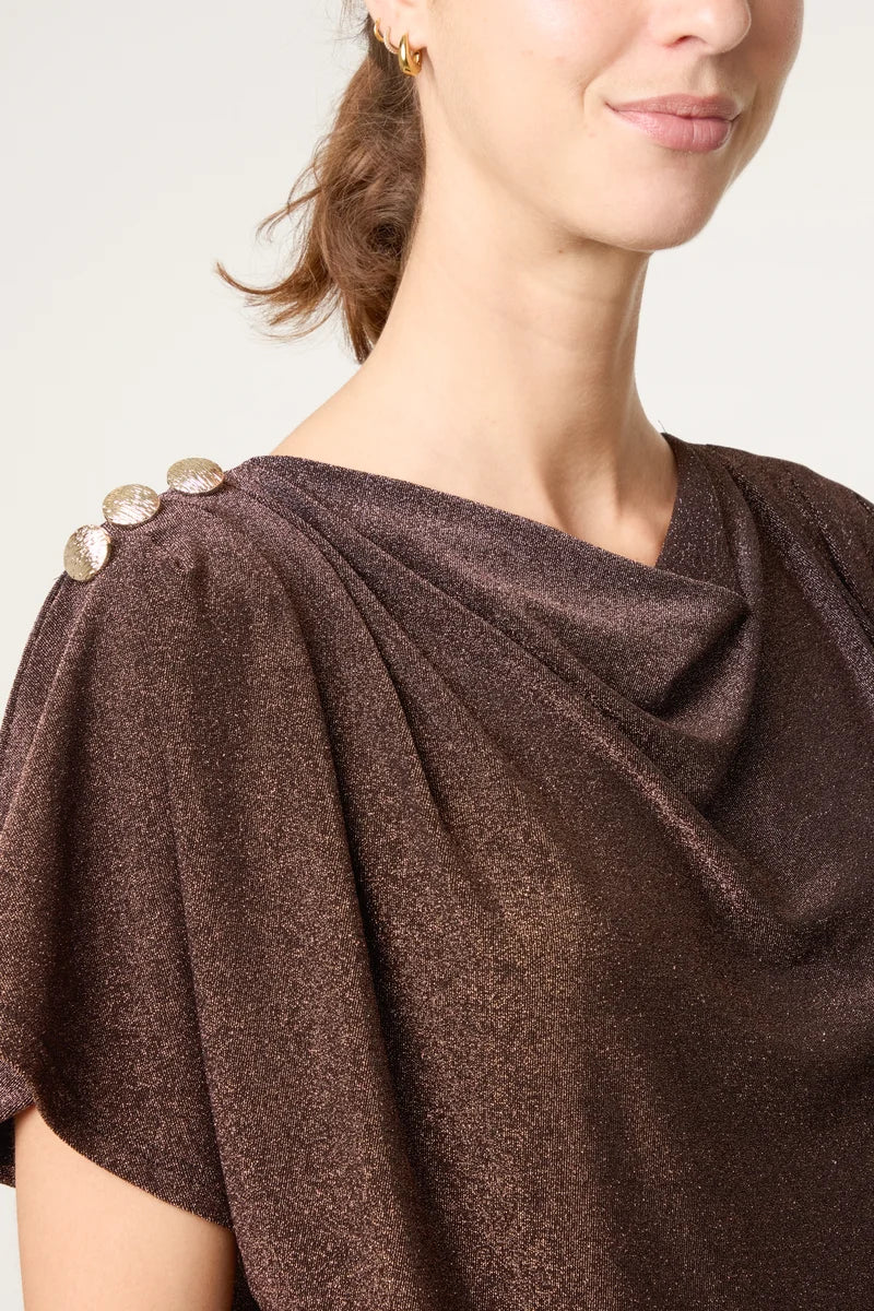 Electra Gold button Cowl Neck top 3 sizes Bronze
