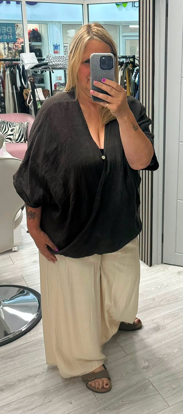 One button Toni linen top brown
