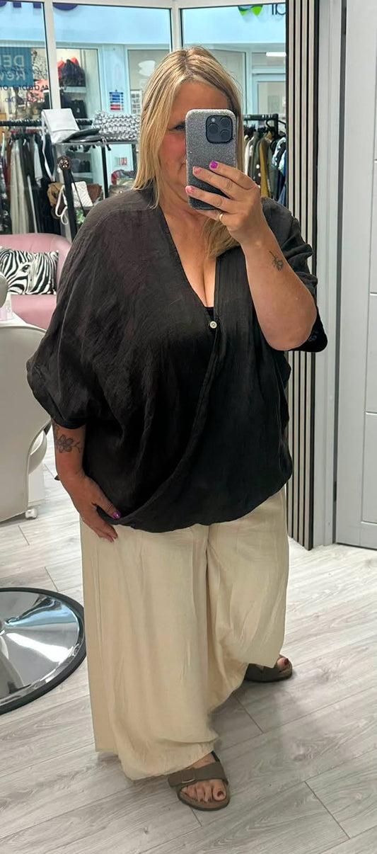 One button Toni linen top brown