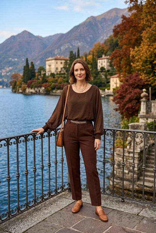 Camille Sheer Sleeved Top Brown