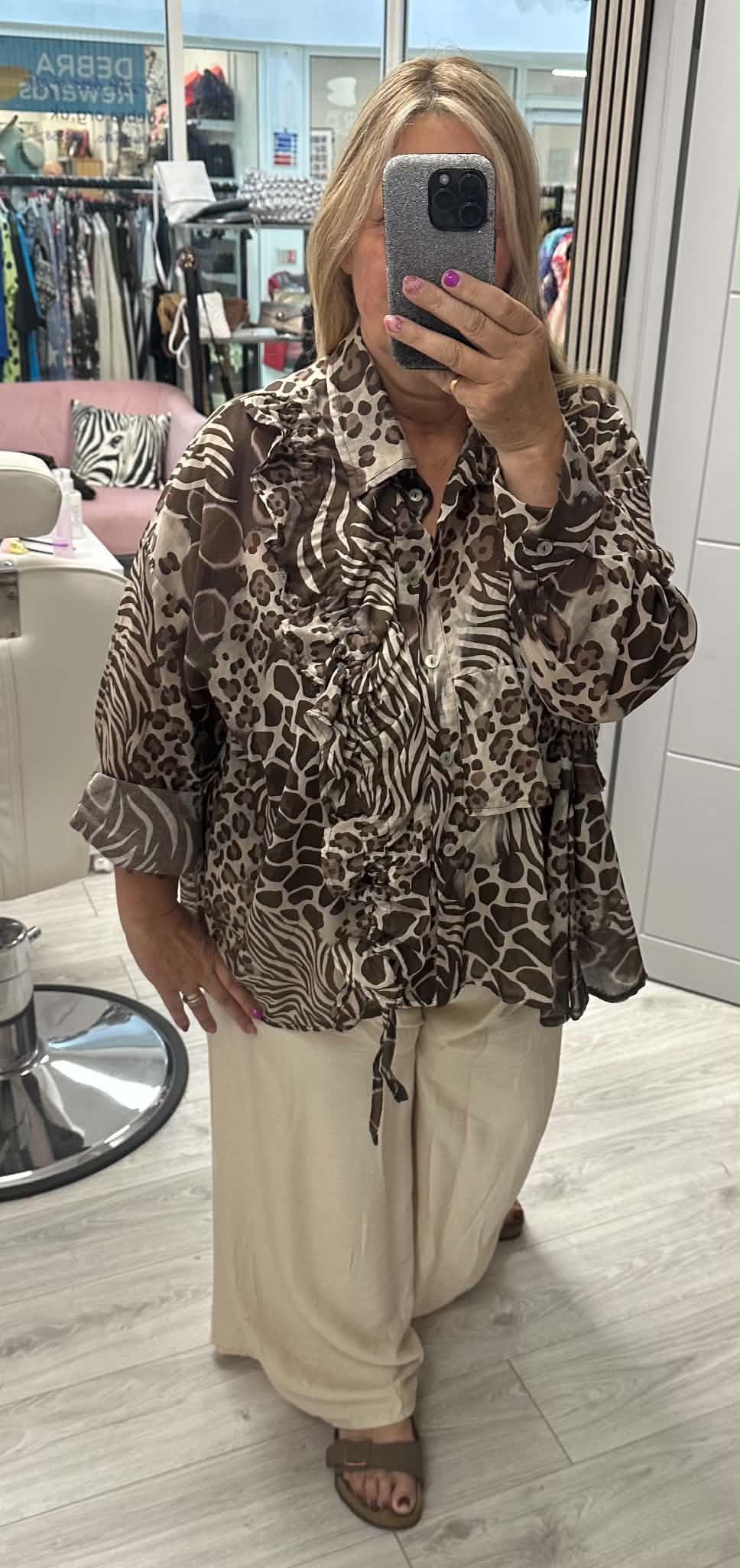 Cleo Print Blouse Brown