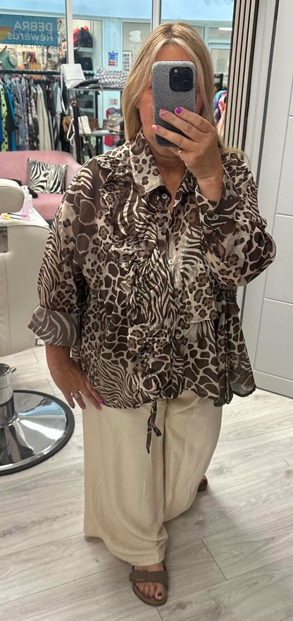 Cleo Print Blouse Brown