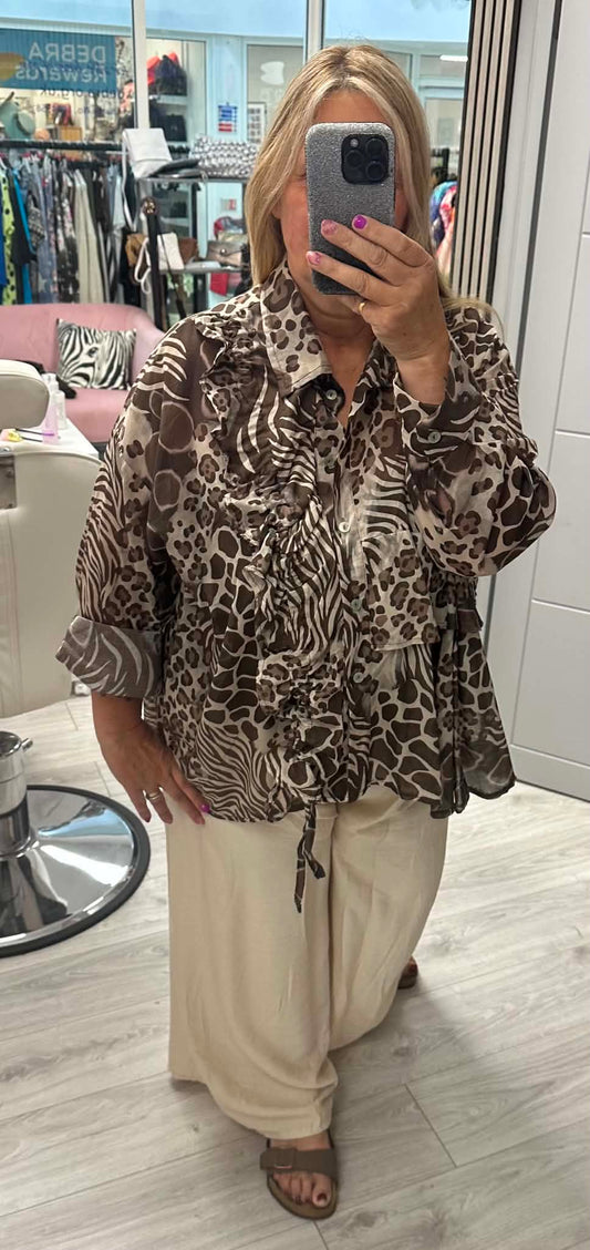 Cleo Print Blouse Brown