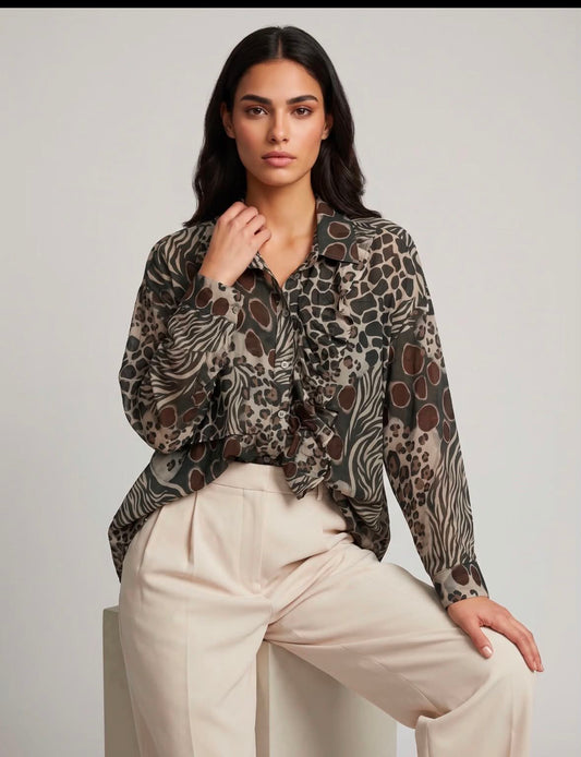Cleo Print Blouse Brown