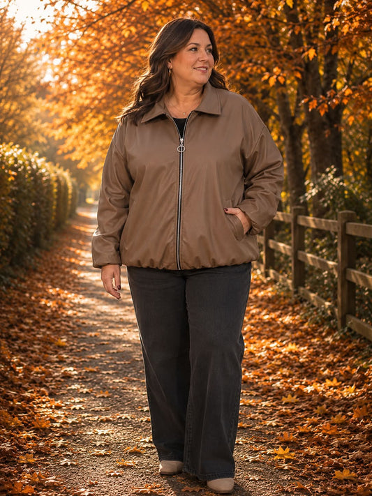 Tilly Faux Leather Bomber 16-22 Brown