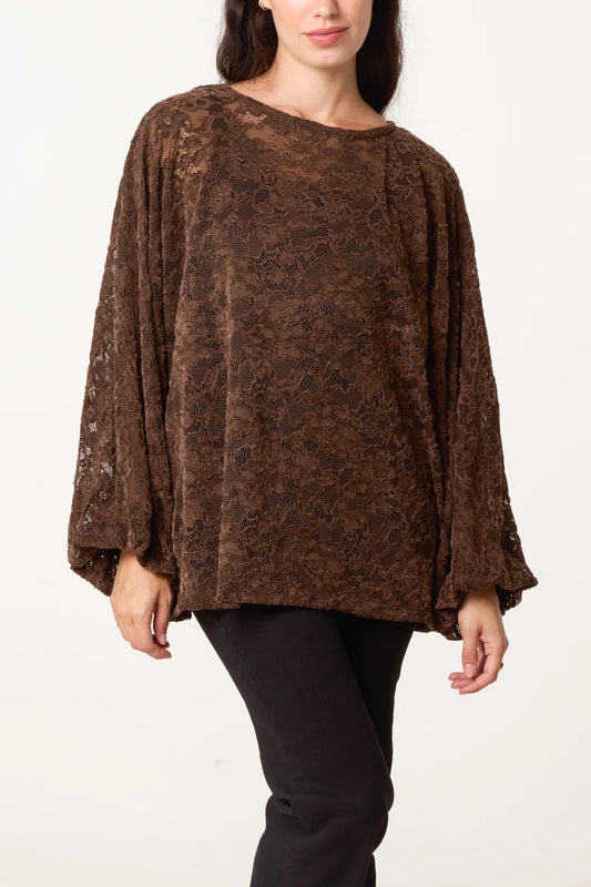 Rosette Lace Top Brown