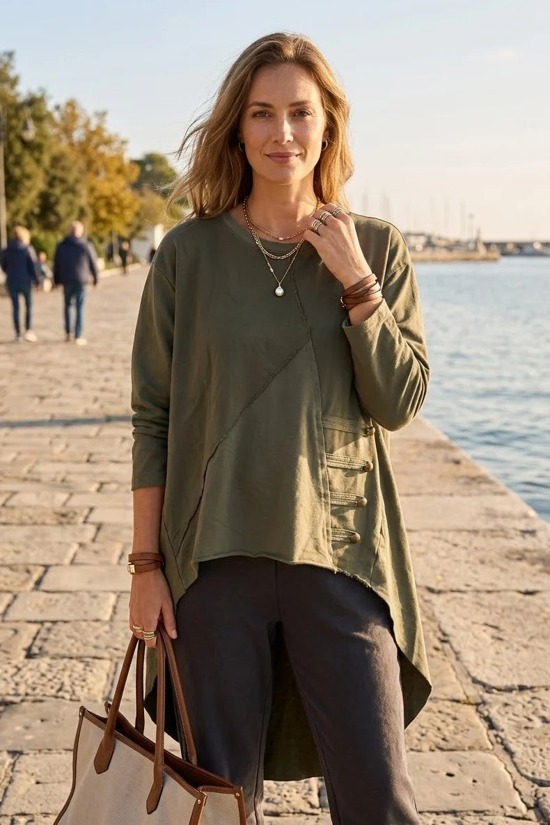 Stevie Military Hi Low Sweatshirt Khaki
