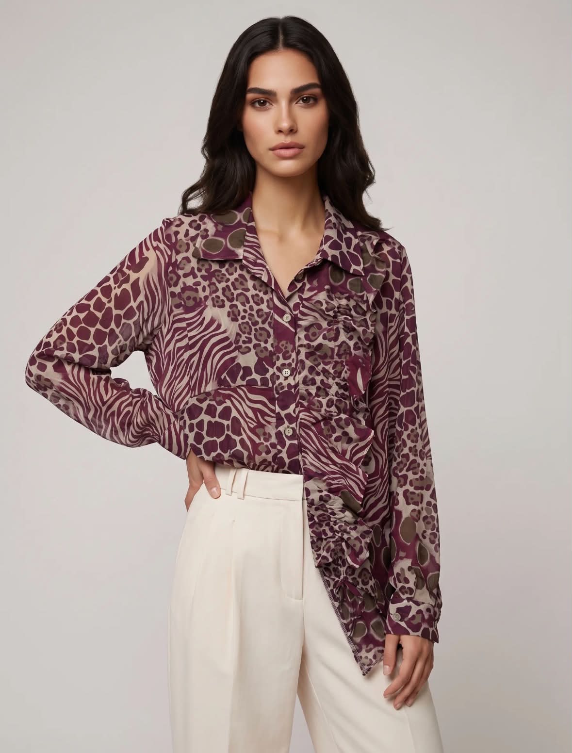 Cleo Print Blouse Claret