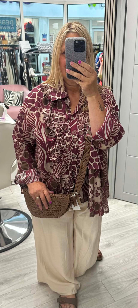 Cleo Print Blouse Claret