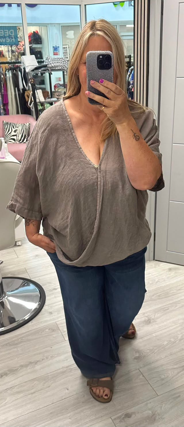 One button Toni linen top brown